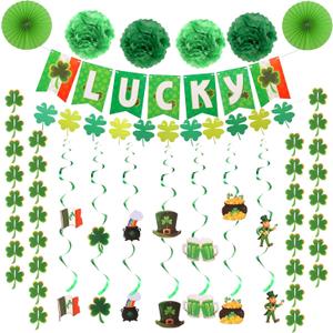 2 x 40ct St. Patrick's Day Decorations Kit, Hanging Swirls, Banner, Shamrock Garlands for St. Patrick's Day Decor, Saint Patrick's Day Party Favor