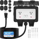 Outdoor Outlet Box with 32.8Ft Extension Cord, NEMA 5-15R, STW 14 AWG,IP66 Waterproof Power Outlet Extender with On/Off Switch & LED Indicator for Garden Yards& Outdoor Activity