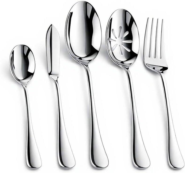 Nice Kitchen Silverware Set, Heavy Duty Stainless Steel Cutlery Set with Wide Handles, Mirror Polished Utensils Spoons and Forks Set for Kitchen, Dishwasher Safe, 5 Piece