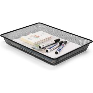 Office Metal Mesh Basket for Desk, Single Paper Tray Organizer, Turn in Trays Classroom, Flat Mail Letter Storage Basket for Office Home Drawers School, Black (1 Pack)