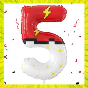 40 Inch Red White Cartoon Theme Number Balloons Large Birthday Party Number Balloons Cartoon Animation for Kids Birthday Party Decoration Supplies (Number 5)
