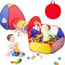 3 in 1 Kids Play Tent for Toddler with Baby Ball Pit and Play Tunnel, Children Indoor Outdoor Playhouse with Climbing Tunnel Toy for Toddlers, Boys and Girls Best Birthday GiftsNo Balls