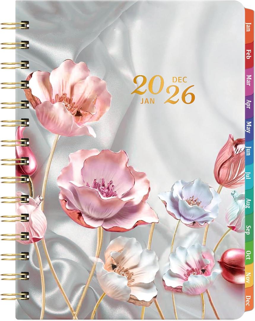 2026 Planner - Planner 2026 with Tabs, Jan. 2026 - Dec. 2026, 2026 Planner Weekly and Monthly, 2026 Calendar Planner, Weekly and Monthly Planner, 6.3" x 8.4", Back Pocket + Thick Paper - Pink Flower