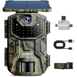 iZEEKER Solar Trail Camera 4K 30fps 48MP, Game Camera with Night Vision Motion Activated, 2600mAh Battery, No WiFi, IP66 Waterproof with SD Card Reader Compatible with Smartphones Computers