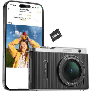 Digital Camera for Kids with Switching Dual Lens, 64MP 4K Point and Shoot Camera with 32GB Card, WiFi, 16X Zoom, Anti Shake, Portable Compact Cameras for Teens Girl Boy Kids Starter Black