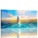 AmoyArt Ocean Wall Art for Living Room, Boat Canvas Wall-Decor for Bedroom, Sea Picture Print for Home, Large Size 58x29 Inches
