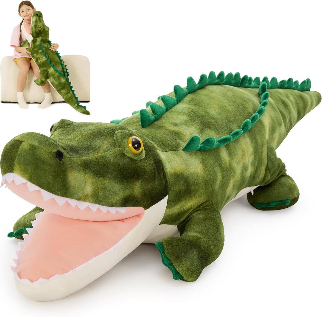 MorisMos Giant Alligator Stuffed Animal Body Pillow 4ft, 51.2" Extra Large Stuffed Alligator Toy for Kid Adult, Big Crocodile Plush Pillow, Realistic Crocodile Toy Gift for Christmas Birthday Decor