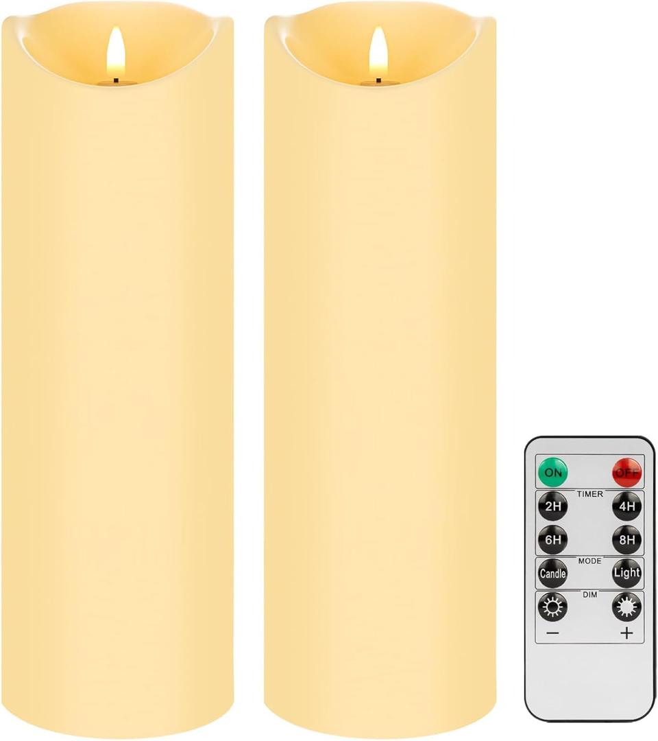 12"X4" Outdoor Flameless Candles with Timer Waterproof, Electric Battery Candles Flickering with Remote for Bathroom Patio Wedding Engagement Party Decorations