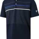 M MAELREG Golf Shirts for Men Short Sleeve Regular Fit Moisture Wicking Performance Casual Striped Print Mens Polo Shirts (M)