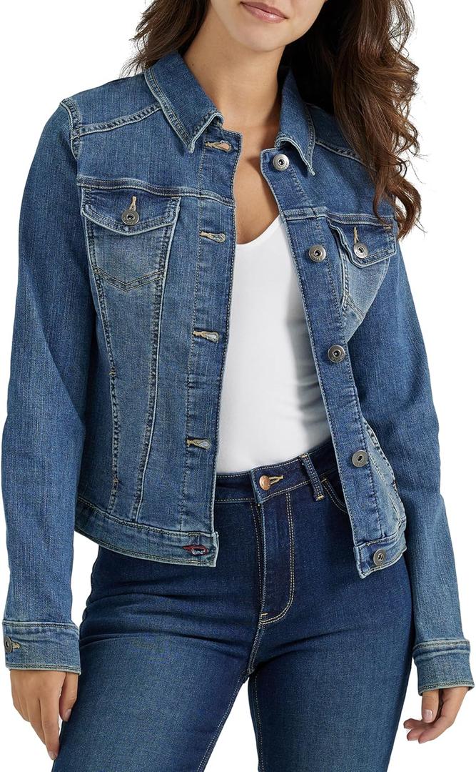 Wrangler Authentics womens Stretch Denim Jacket (Medium, Blue)
