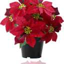 MELAJIA Poinsettia Artificial Red Christmas Flowers 14Inch Faux Poinsettia Plant Winter Flowers for Indoor Outdoor Xmas Ornament Porch Home Garden Decorations