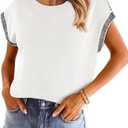 Dokotoo Womens Summer Cap Sleeve Tops 2025 Crewneck Sweater Vest Casual Knit Lightweight Sweater Pullover Trendy Tank Shirts (XXL)