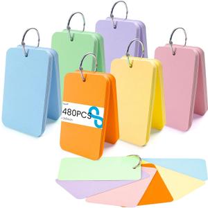 Koogel 480 Pcs Colored Index Cards, 3 x 5 Inch Flash Cards Colored Notecards on Ring Heavyweight Notecards for School Learning Studying College Memory Recipe Game Supplies
