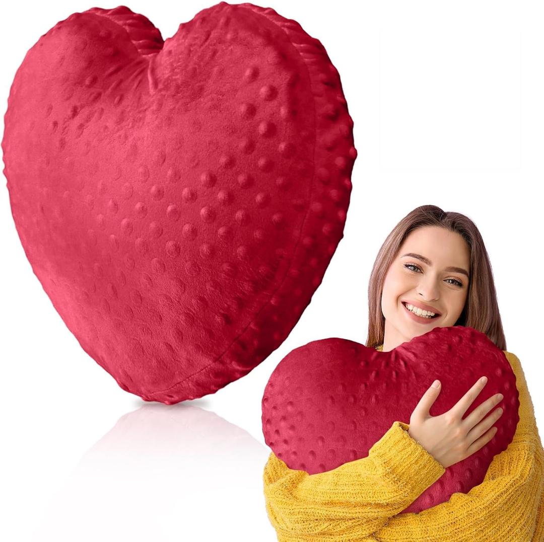 Briwooody Weighted Sensory Pillow Glass Bead Calming Hug Pillow Gifts for Women Wife Anxiety & Stress Relief Heart Shaped 12x12 Cooling Cushion for Adults Relaxation Gift(Red)