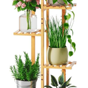 Solatmos Bamboo Plant Stand With Grow Lights Indoor Plants Outdoor Corner Plant Shelf Flower Stands for Living Room Patio Garden Corner Balcony (Wood, 8 Tier)