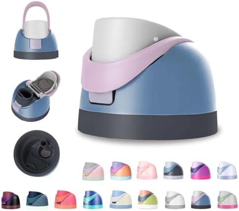Replacement Lid Compatible with Owala FreeSip Water Bottle - Fits 16oz, 24oz, 32oz, & 40oz Stainless Steel Bottles - Leak-Proof, BPA-Free Top Cap with Stopper & Carry Loop (Pink-Dusty Blue) Pack of 3