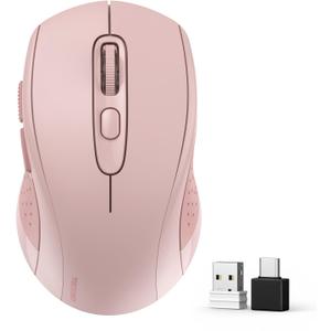 TECKNET Bluetooth Mouse, 4000DPI Wireless Mice for Laptop 2-in-1(BT 5.0/3.0+2.4Ghz) Computer Portable PC Mouse Wireless with USB Receiver for Mac (USB-A/C+Bluetooth, Pink)