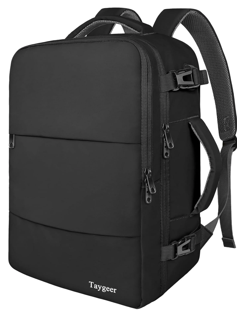 Taygeer Travel Laptop Backpack for Men Women, Airplane Approved Travel Backpack Suitcase with Usb Charging Port, Lightweight College 35l Luggage Bag 15.6inch Laptop Mochila Gifts for Business,Black