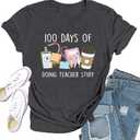 Qskall 100 Days of School Shirt for Women 100th Day of School Tshirts Teacher Tee Top, XL