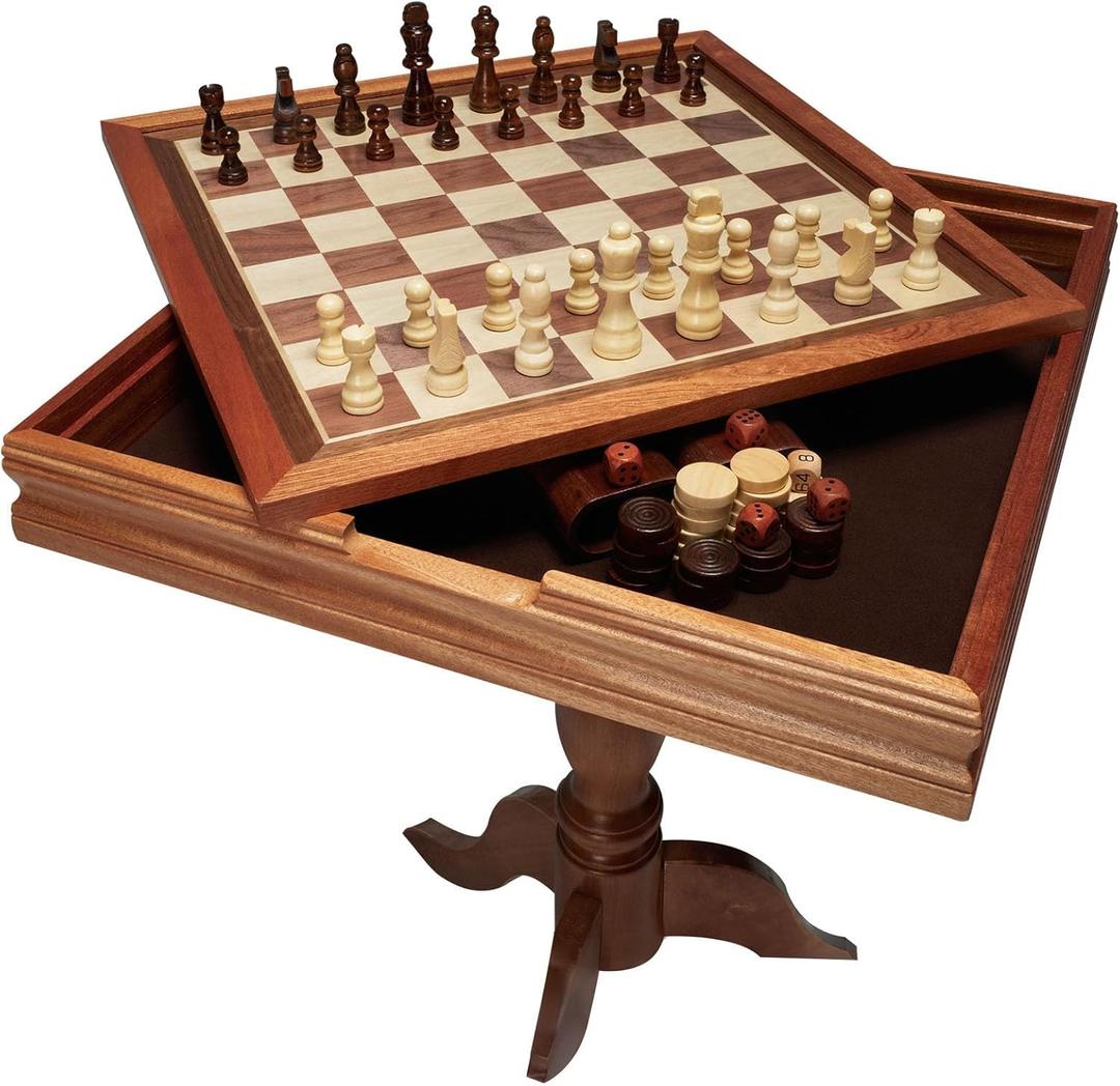 VEVOR 3-in-1 Chess Checkers Backgammon Table Set, 18 Inch Premium Wooden Chess Table, Deluxe Combo Game Table Furniture Set, Chess Set Board Game Gift for Family Board Games (Brown)