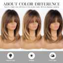 Alanhair Ombre Brown Wigs for Women,Shoulder-Length Layered Wigs with Bangs Heat Resistant Synthetic Fibre Wigs
