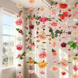 XunYee 6 Pcs 35.4 ft Flower Garlands Artificial Wildflower Vines Floral Hanging Backdrop Fake Flower Garlands Faux Silk Wildflower Vine for Wedding Bridal Shower Home Garden Wall Arch Decor(Blossom)
