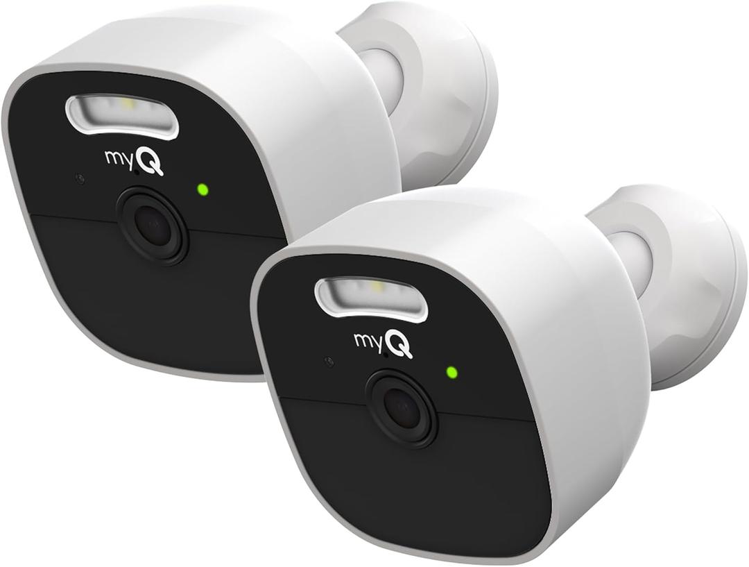 Chamberlain myQ Outdoor Battery Camera | 2K Camera, Color Night Vision, Spotlight, Motion Alerts, Live View with Two-Way Talk, Wireless, Weather-Resistant, Outdoor, White, 2 Pack