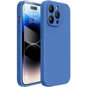 Miracase Designed for iPhone 14 Pro Case with Screen Protector, [Upgraded Camera Protection], Shockproof Liquid Silicone Rubber Phone Case Cover for 14 Pro 6.1 inch, Aqua Blue