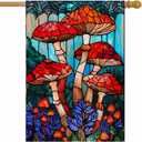 Stained Glass Mushroom Spring House Flag 28x40 Inch Double Sided, Large Burlap Garden Yard Flag for Seasonal Farmhouse Outside Outdoor Decor