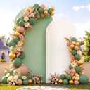 131 Pcs Arch Fabric Backdrop Cover and Balloon Sets 7.2ft & 6ft Wedding Birthday Party Spandex Sage Green White Stretchy Backdrop for Bridal Shower Graduation Ceremony