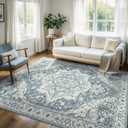 Deerly Boho Tribal Area Rug 5x7 Vintage Rug Bohemian Washable Large Living Room Rugs for Bedroom Non Slip Low Pile 5x7 Rug for Kitchen Entryway Bathroom Bedroom Dining Room Office, Canal Blue (5'x7')