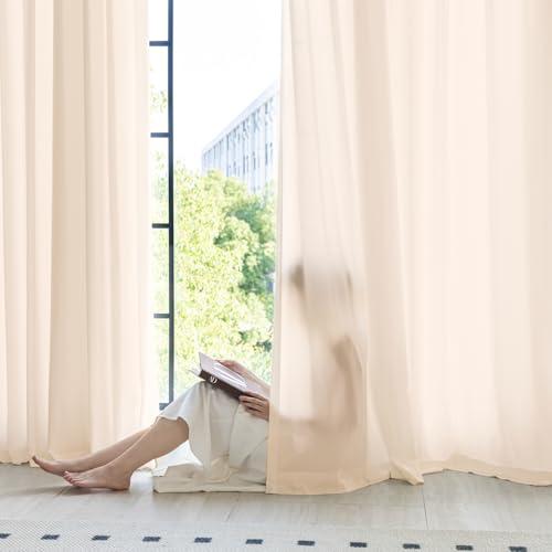 JOLLADE Non-See-Through Taupe Privacy Semi Sheer Curtains That Let Light in 84 Inches Long Light Filtering Sheer Window Curtains Drapes for Living Room Bedroom 2 Panels Set Cream