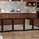 PUPETPO Freestanding Pet Gate for Dogs, Foldable Wooden Dog Gate for House, Extra Wide Indoor Pet Barrier for Stair, Doorway, Hall, Support Feet Included, 120 Inch Wide, 6 Panels 24", Brown