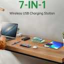 USB C Charging Station with 10W Wireless Charger, 145W USB C Charger Block with with 5FT Extension Cord, 7-in-1 Multi USB Charging Station for Home Office (Green)