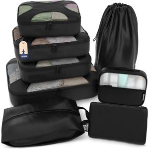 Shacke Packing Cubes for Travel 8 Set - Premium Luggage Organizer Bags - Versatile Travel Organizer for Women and Men - Optimized Packing Bags - Travel Essentials (Black), Set of 8