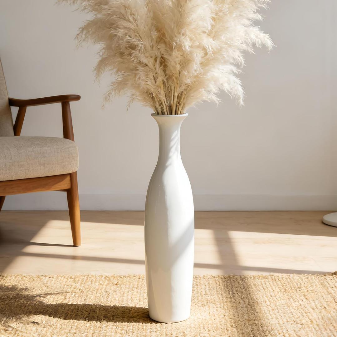 White Ceramic Tall Floor Vase,19.7 Inch Large Decorative Vase for Home Decor, Living Room, Bedroom, Bathroom, Kitchen, Center pieces, Office, Minimalism Style Design for Pampas Grass Vase
