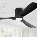 52" Ceiling Fans with Lights and Remote Control,Modern Flush Mount Ceiling Fan with 3 LED Colors,Outdoor Low Profile Ceiling Fans with 6-Speeds Timer DC Motor for Bedroom Living Room Patio (Black)