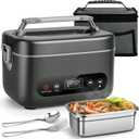 THZDMI 1.2L Cordless Electric Lunch Box  20000mAh Rechargeable Portable Food Warmer with 5-Sided Heating, Auto Temperature Control, Leakproof & BPA-Free  Perfect for Office, Truck, Outdoors Black