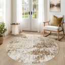 5ft Round Area Rug Living Room Rugs - 5x5 Washable Large Soft Indoor Neutral Modern Abstract Low Pile Rug Carpet for Bedroom Dining Room Farmhouse Home Office - Light Brown
