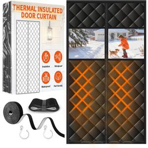 Upgraded Magnetic Thermal Insulated Door Curtain for Winter with Clear Window, Fit Door Size 36x82 in, Heavy Duty 4-Layer Oxford with Thicken Cotton, Self-Closing for Sliding Glass Doorways, Black