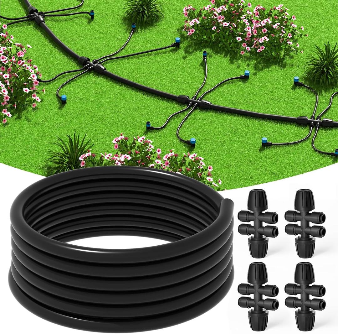 MIXC 50 FT 1/2 Inch Drip Irrigation Tubing Kit:Premium Garden and Landscape Watering System with 4 Quick Connector 4-Way Connector MIXC 50 FT 1/2 Inch Drip Irrigation Tubing Kit:Premium Garden and Landscape Watering System with 4 Quick Connector 4-Way Connector