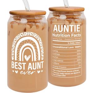 Pawzity Aunt Gifts - Auntie Gifts from Niece Nephew - Birthday, Mothers Day, Christmas Gift for Auntie Aunty - Gift for New Aunts, To Be Aunts - 16 Oz 2-sided Can Glass