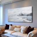 Belmrxne Coastal Wall Art Grey and White Ocean Wall Decor Lighthouse Canvas Painting Textured Aesthetic Artwork for Living Room Bedroom Dining Room Office 24x48 Inches