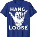 Hang Loose, Hawaii Pineapple Tiki Hawaiian T-Shirt (Blue, M)