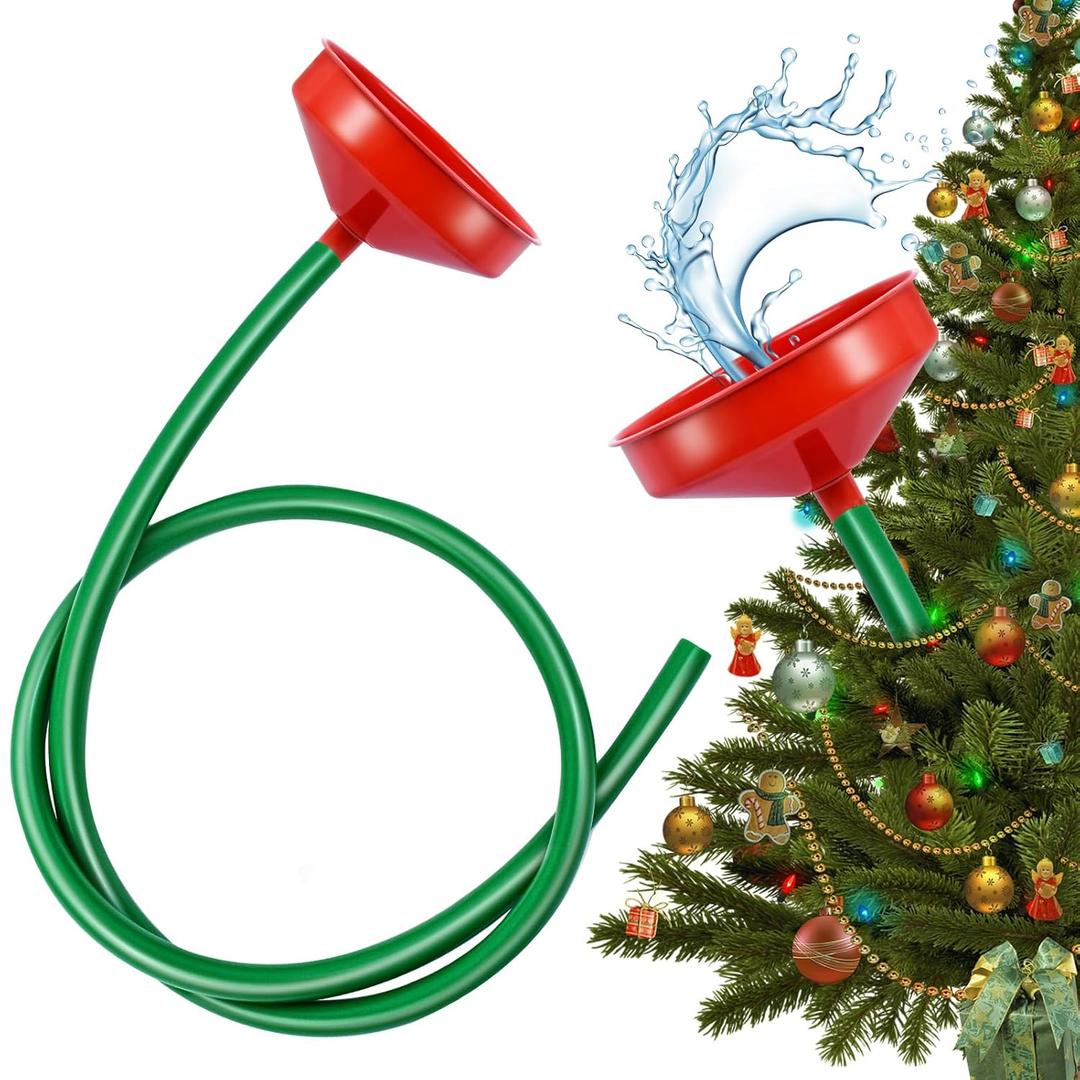 1 Set Christmas Tree Watering Funnel, Wide Spout Christmas Tree Funnel Watering System with 59Inch Green Long Hose Xmas Tree Watering Device Plant Watering Tool for Indoor Outdoor Plants