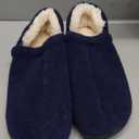 LongBay Men's Slippers Warm Felt Bedroom House Shoes Winter Slip-On Memory Foam Bootie Slippers for Indoor Outdoor (Navy Blue, Size 13-14)