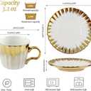 Coffee Cup Set of 6 with Saucers, 3.5 OZ Ceramic Espresso Cups, Deco Golden Turkish Coffee Cup Gift for Cappuccino, Latte, Cafe Mocha and Tea, Dishwasher & Microwave Safe (Gold Trim)