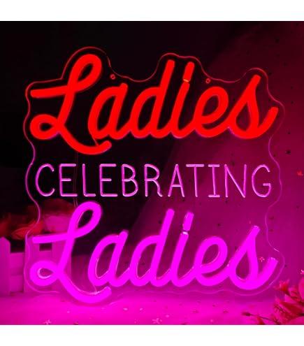 Ladies Celebrating Ladies Neon Sign for Wall Decor Galentines Day Decor Led Signs Ladies Night Neon Light Up Sign for Valentine'S Day Girls Night Lady Galentines Day Party Decorations