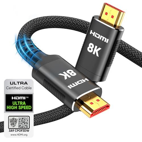 Snowkids 8K Certified HDMI 2.1 Cable 10 ft, 48Gbps Ultra High-Speed HDMI Cables Cord, 10K 8K@60Hz, 4K@120Hz Compatible for TV/Laptop/Monitor/PS-5/X-box/Projector/Entertainment/Sound System & More