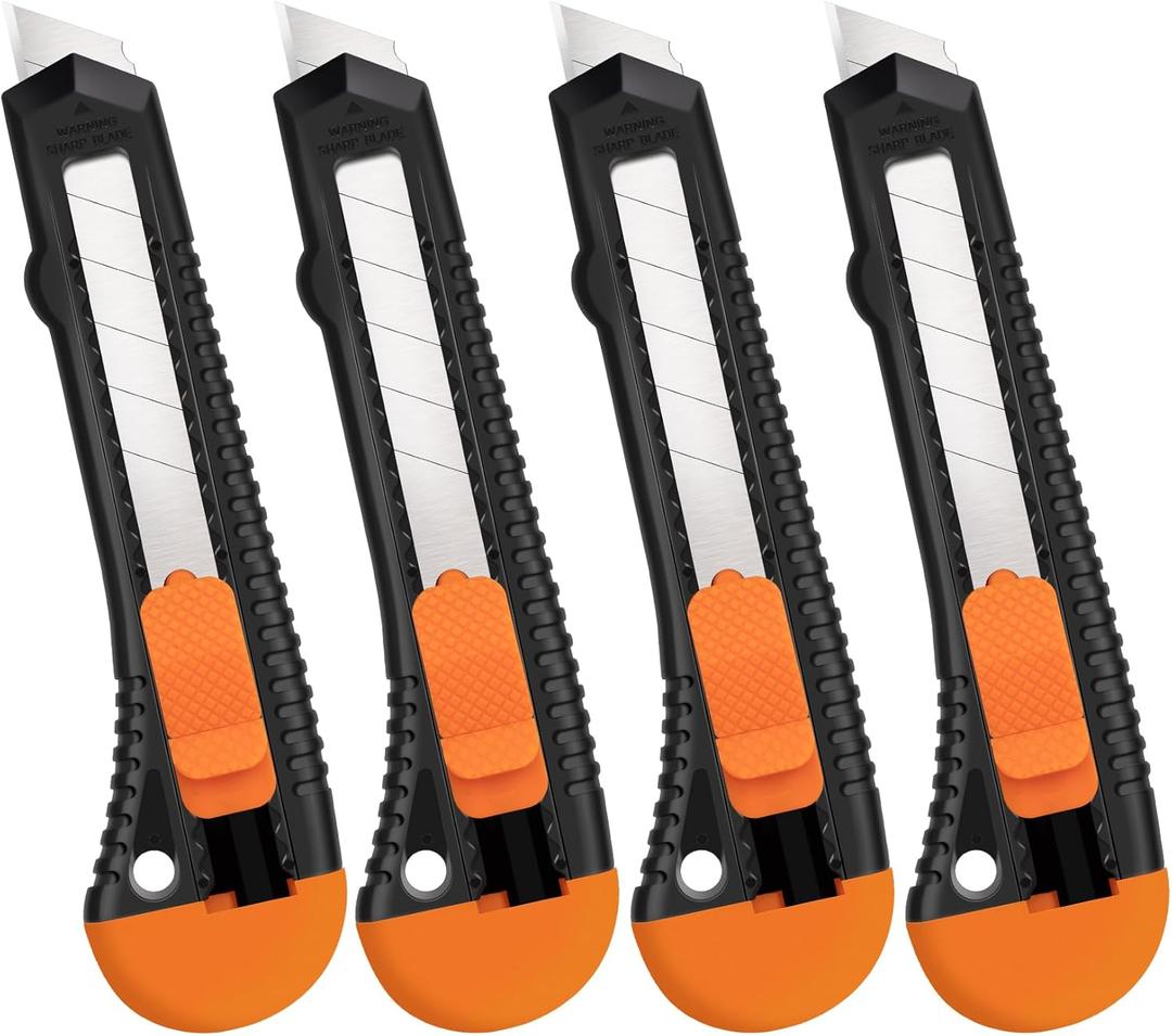 Retractable Utility Knife, 4 Pack Box Cutters with 18mm Snap-Off Blade for Paper, Plastic, Cardboard